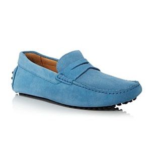 NiB Bloomingdales Mens Penny Driver Blue Suede Slip On Loafer Size 9.5 FLB231